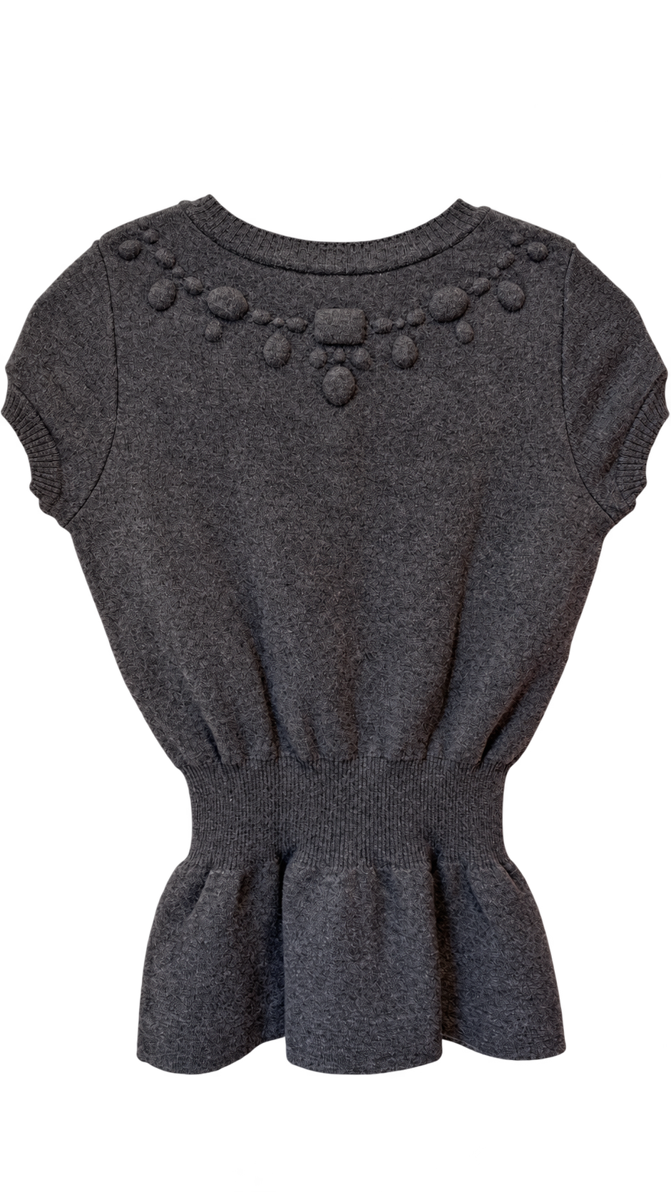 Top Chanel en maille gris anthracite, détail collier – Collection 2007 – Taille 38