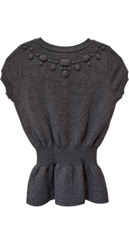 Top Chanel en maille gris anthracite, détail collier – Collection 2007 – Taille 38