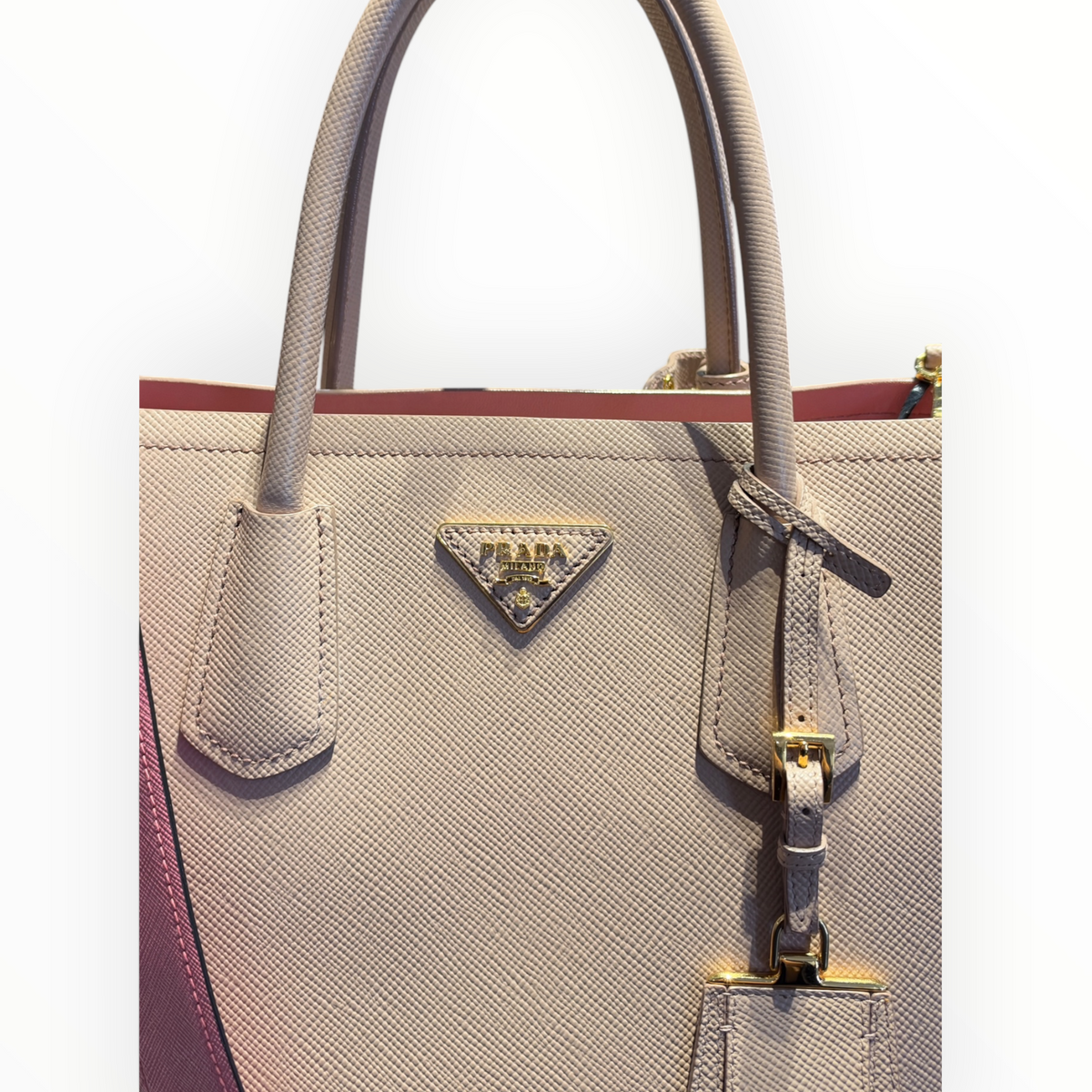 Sac Prada Galleria en cuir Saffiano beige et rose
