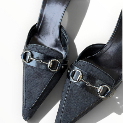 Mules Gucci noires à mors argenté (Gucci Tom Ford)