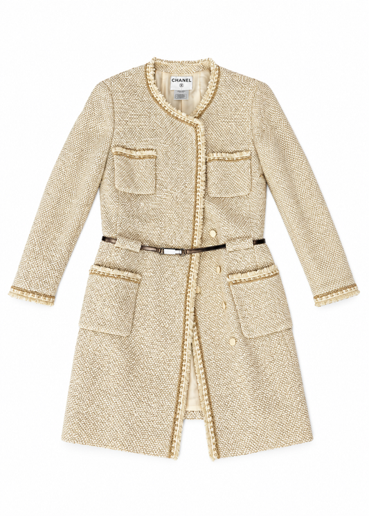 Manteau Chanel en tweed bouclé écru – Fermeture bijou siglée