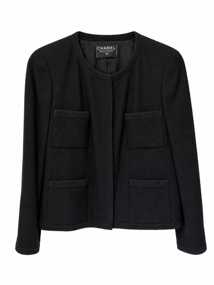 Veste Chanel Boutique noire à galons tressés et boutons CC