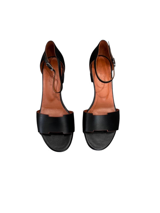 Hermès “Demoiselle” black leather sandals – size 36