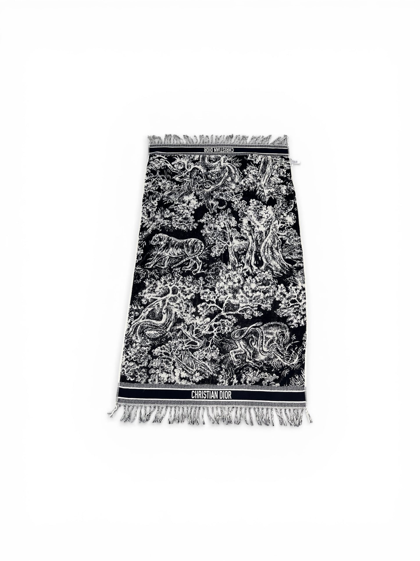Christian Dior reversible beach towel – navy & white toile de Jouy motif