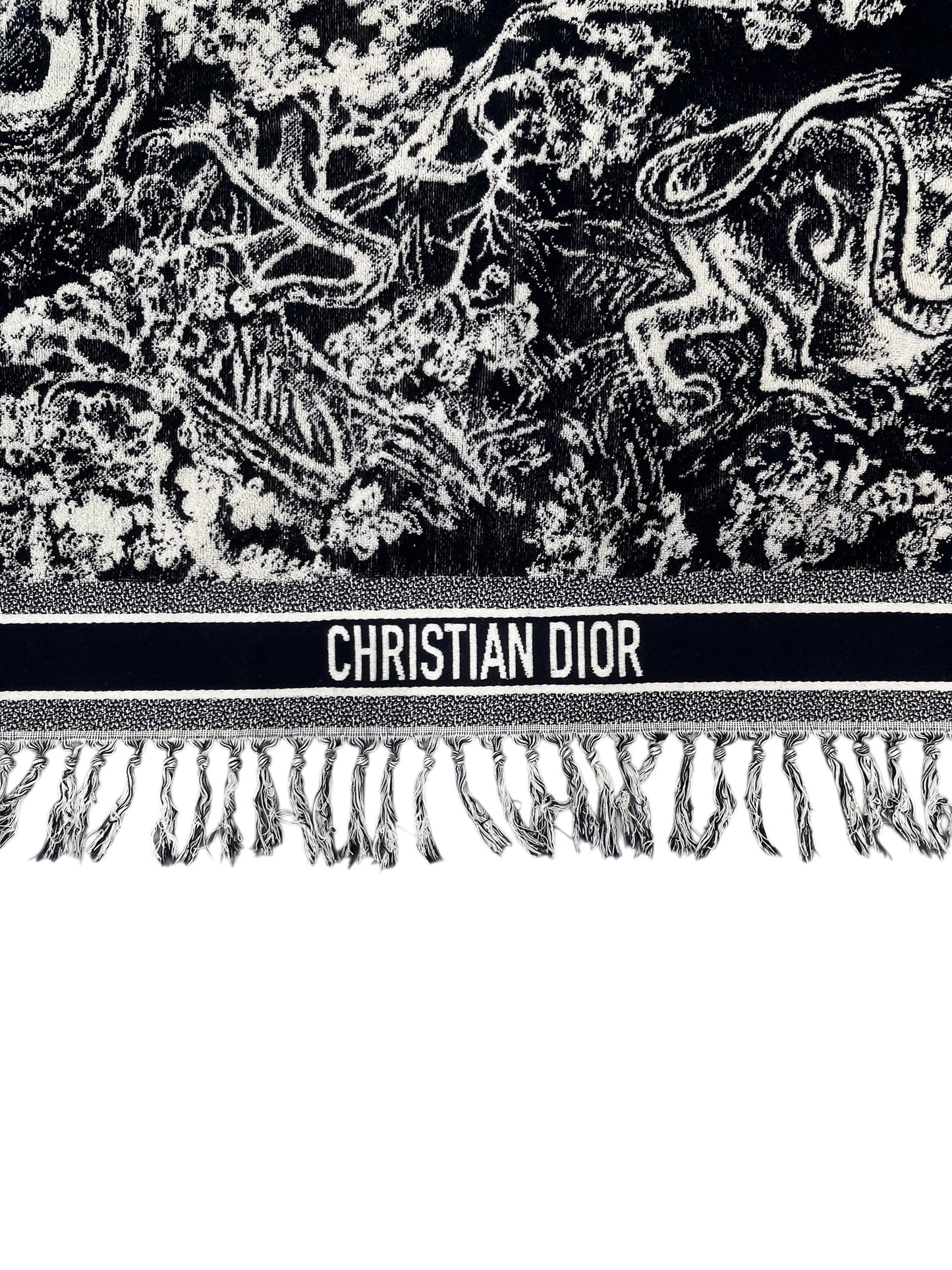 Christian Dior reversible beach towel – navy & white toile de Jouy motif