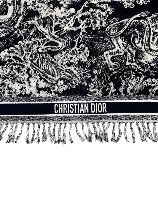 Christian Dior reversible beach towel – navy & white toile de Jouy motif
