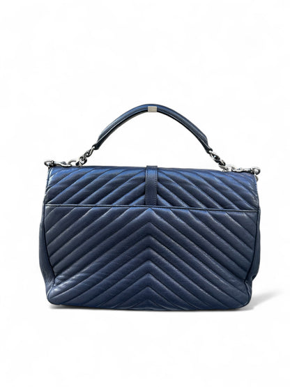 Saint Laurent – Sac College Medium – Cuir bleu marine & bijouterie argentée