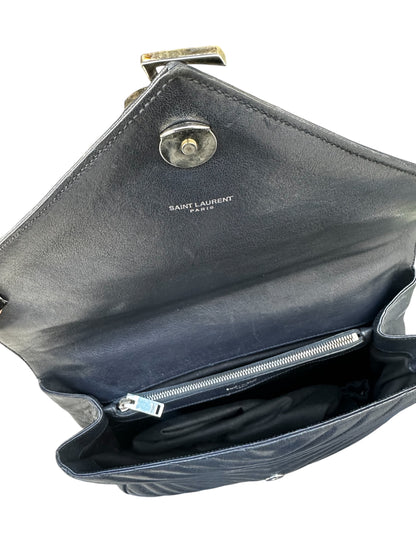 Saint Laurent – Sac College Medium – Cuir bleu marine & bijouterie argentée