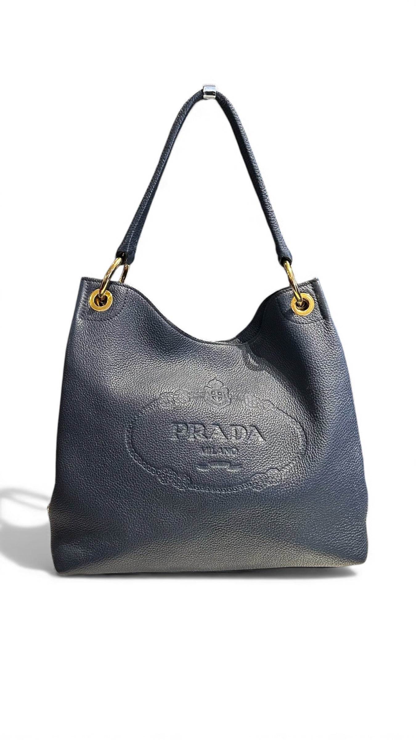 Prada – Sac à main en cuir bleu marine – Très bon état