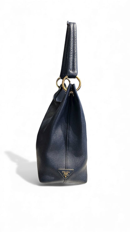 Prada – Sac à main en cuir bleu marine – Très bon état