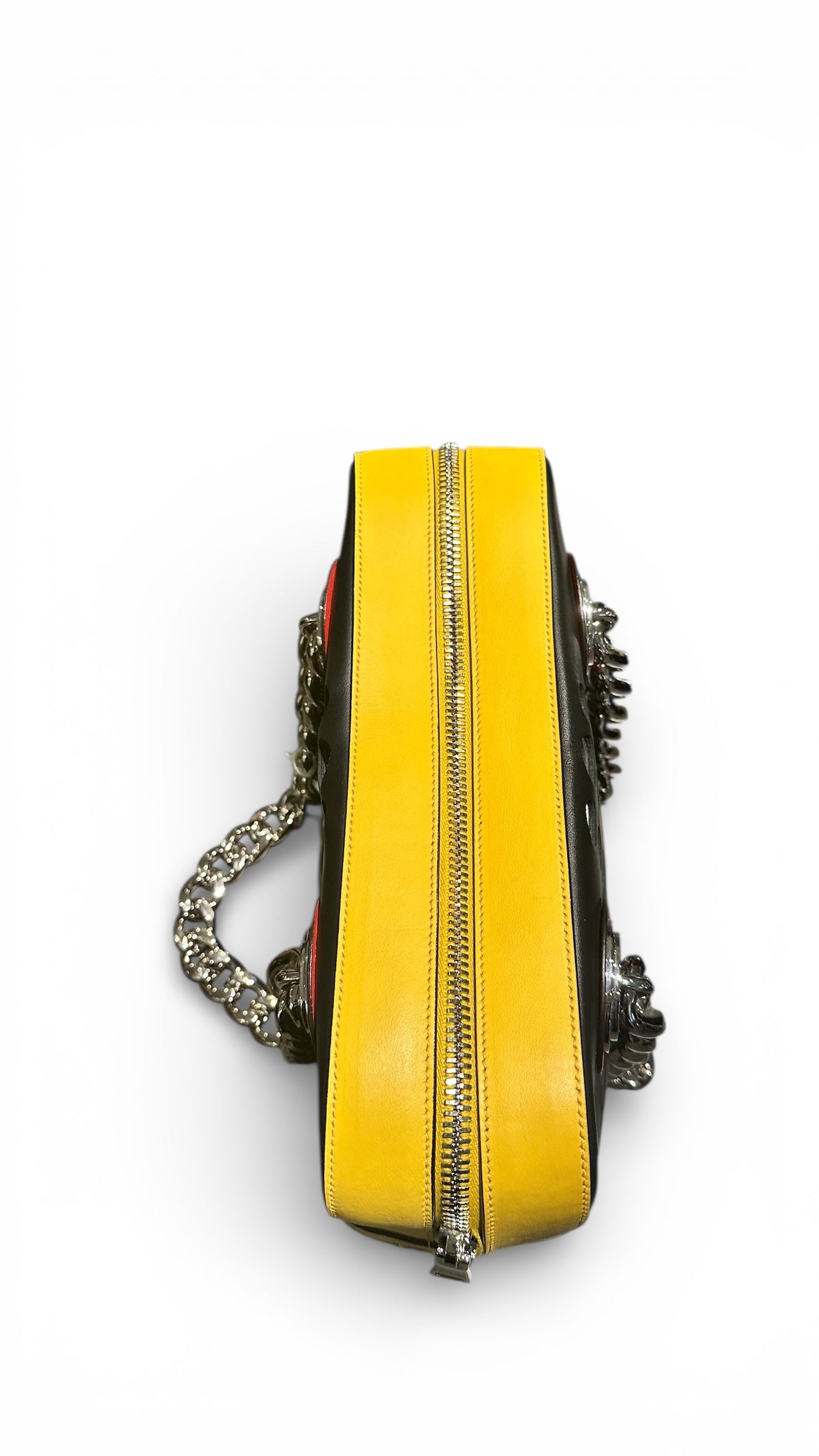 PRADA – Sac porté épaule cuir jaune perforé chaîne métal