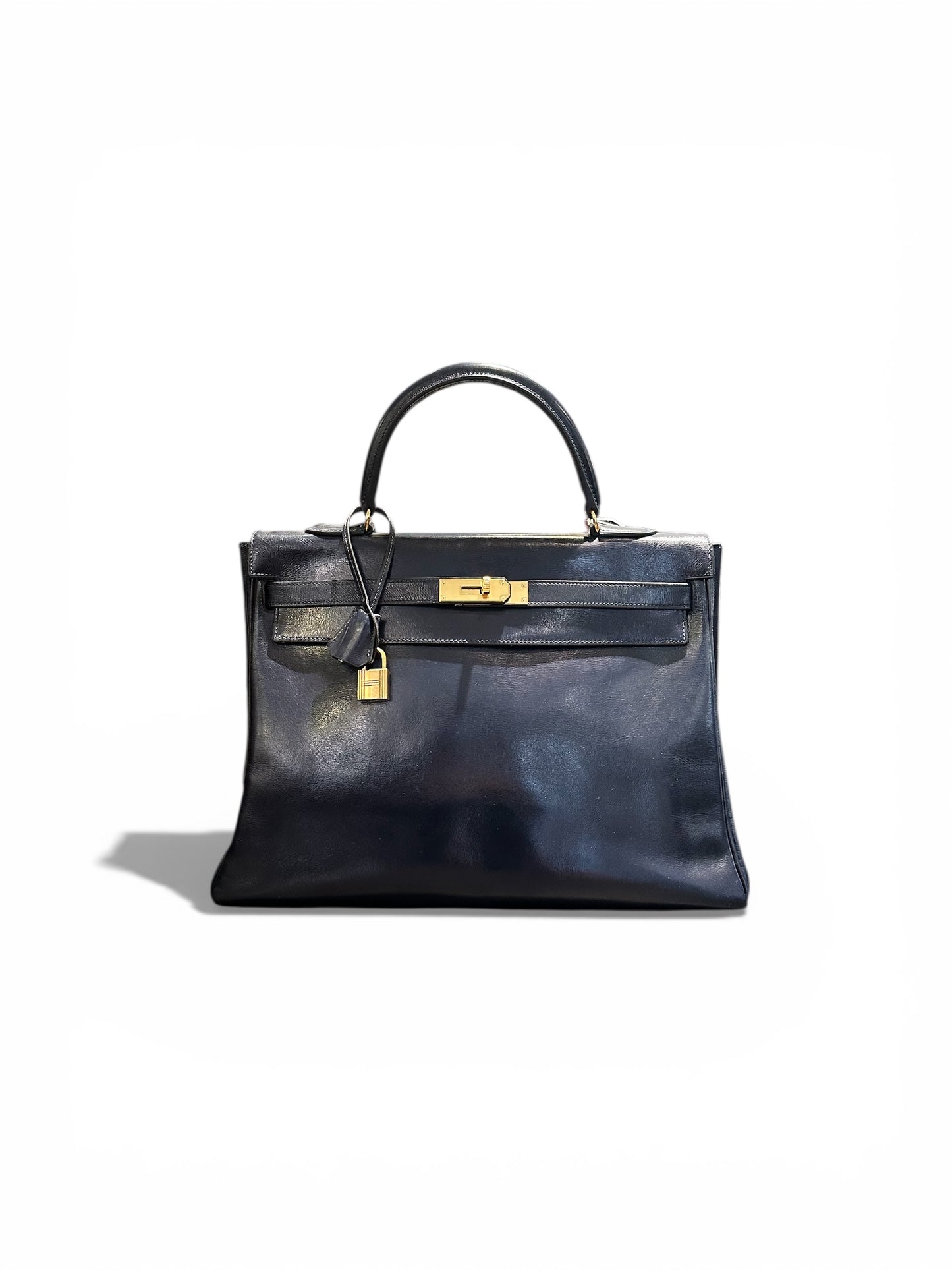 Hermès – Sac Kelly vintage 1971 en cuir Box bleu marine, bijouterie dorée