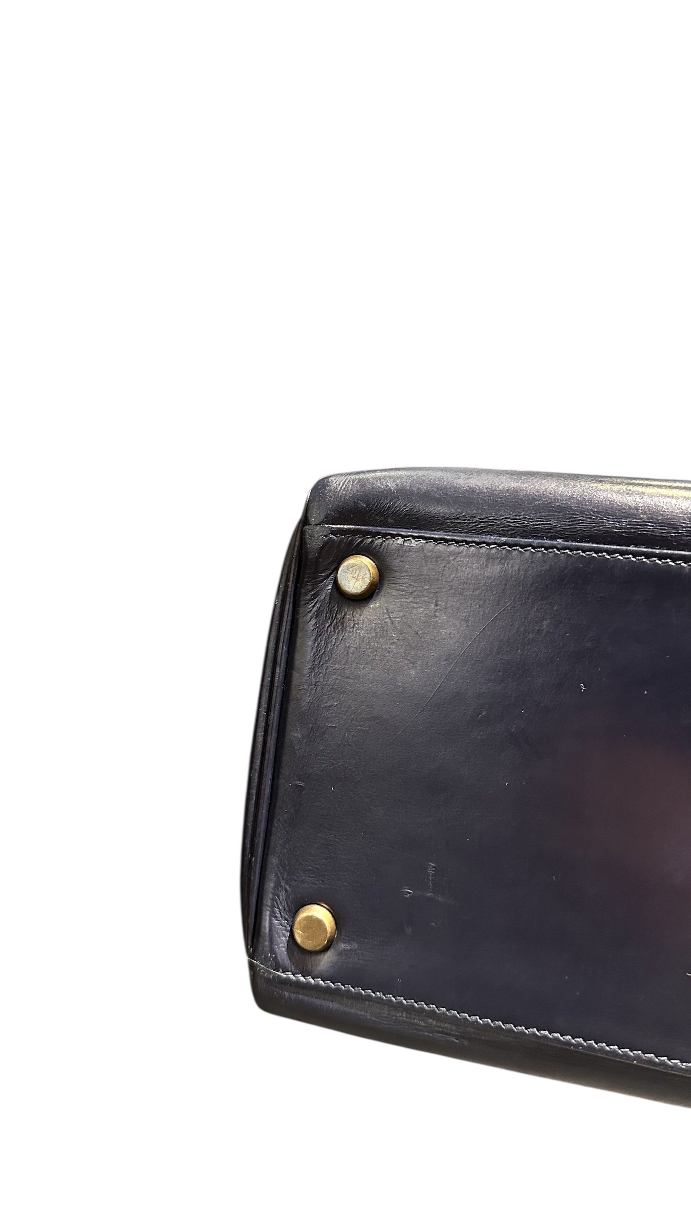 Hermès – Sac Kelly vintage 1971 en cuir Box bleu marine, bijouterie dorée