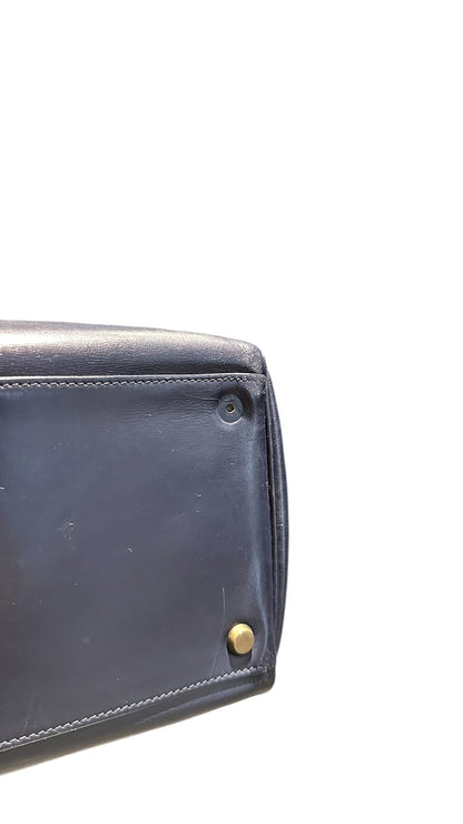Hermès – Sac Kelly vintage 1971 en cuir Box bleu marine, bijouterie dorée
