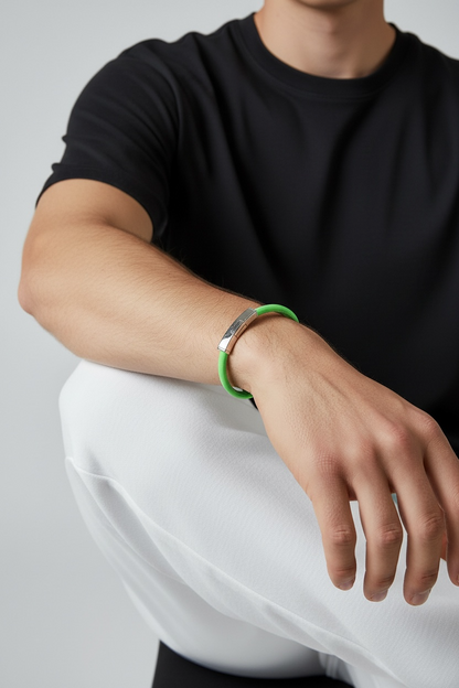 Louis Vuitton Bracelet – Green leather, silver logo plate