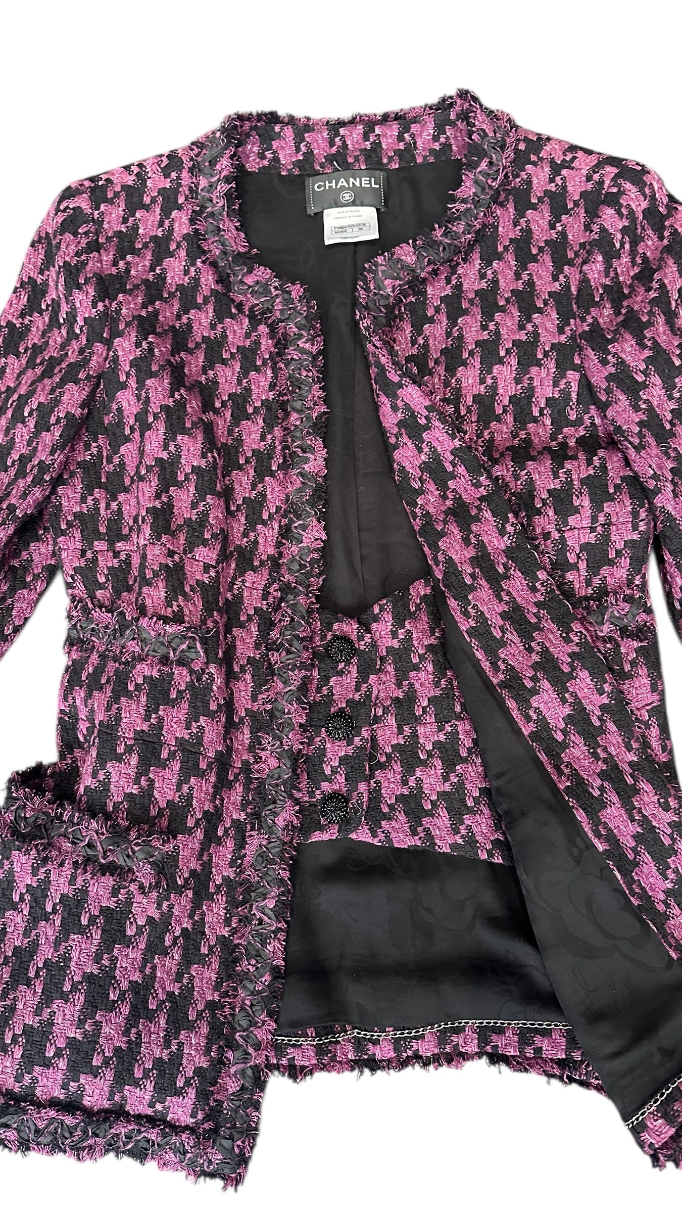 Veste Chanel tweed pied-de-poule rose  noir – Collection Printemps 2013