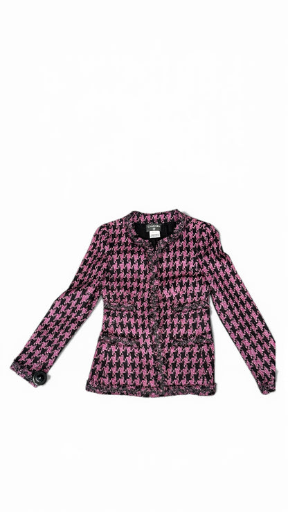 Veste Chanel tweed pied-de-poule rose  noir – Collection Printemps 2013