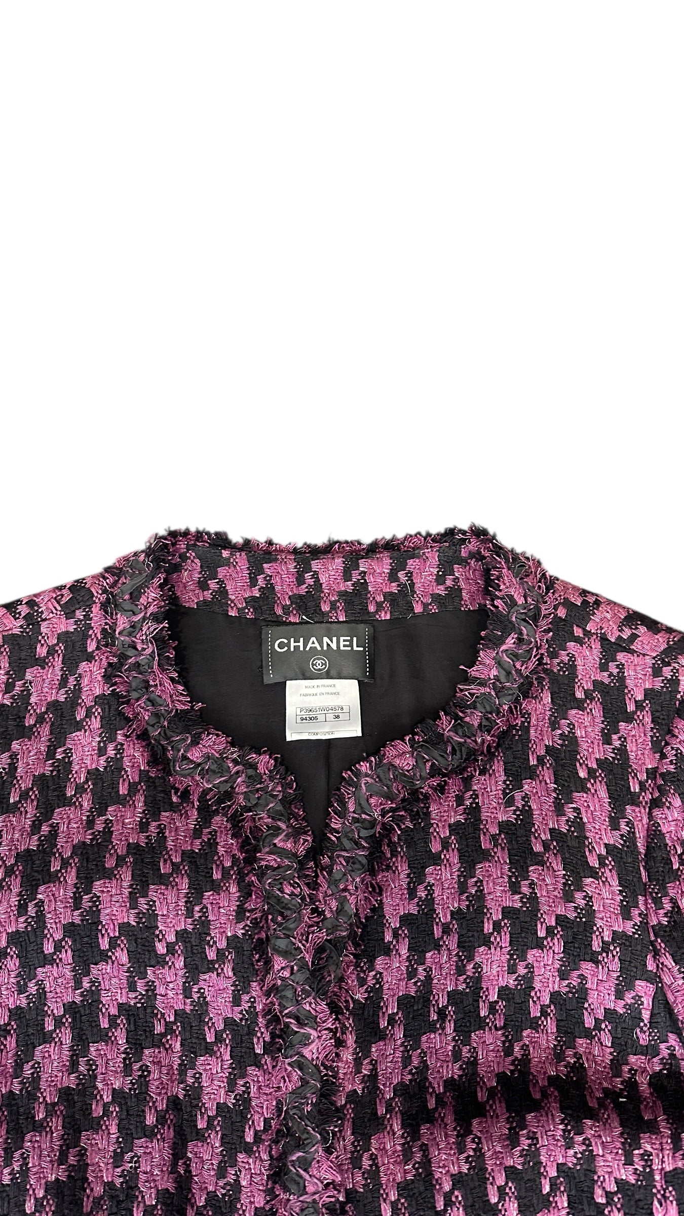 Veste Chanel tweed pied-de-poule rose  noir – Collection Printemps 2013