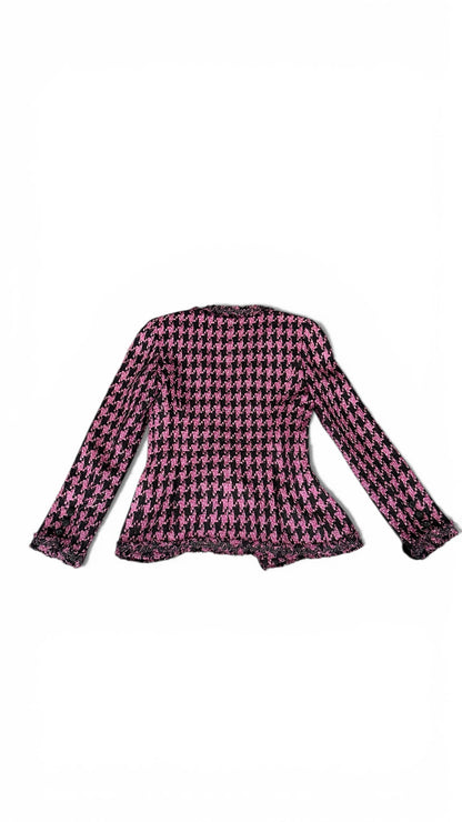 Veste Chanel tweed pied-de-poule rose  noir – Collection Printemps 2013