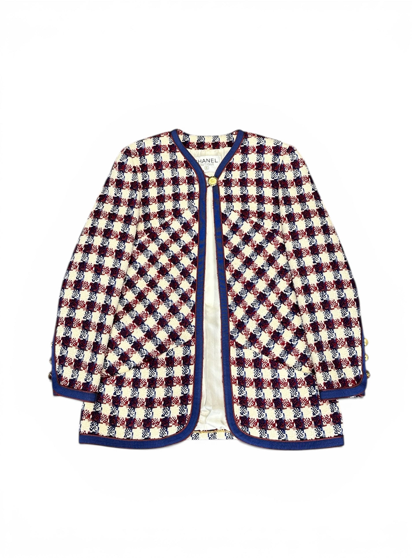 Ensemble Chanel Boutique – Tweed à carreaux tricolore (Taille 36)