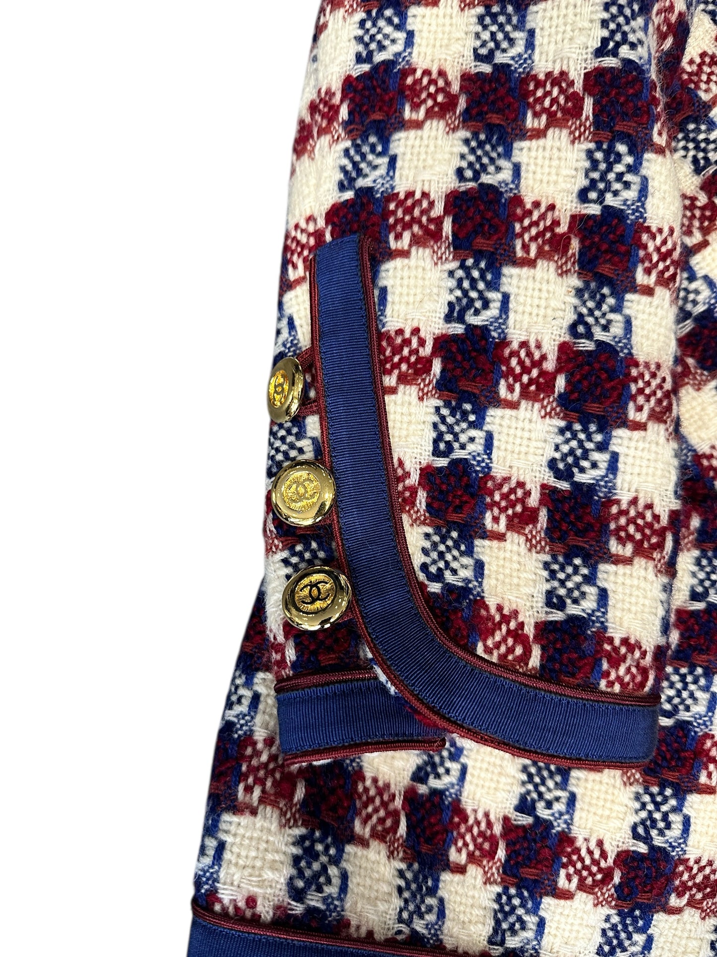 Ensemble Chanel Boutique – Tweed à carreaux tricolore (Taille 36)
