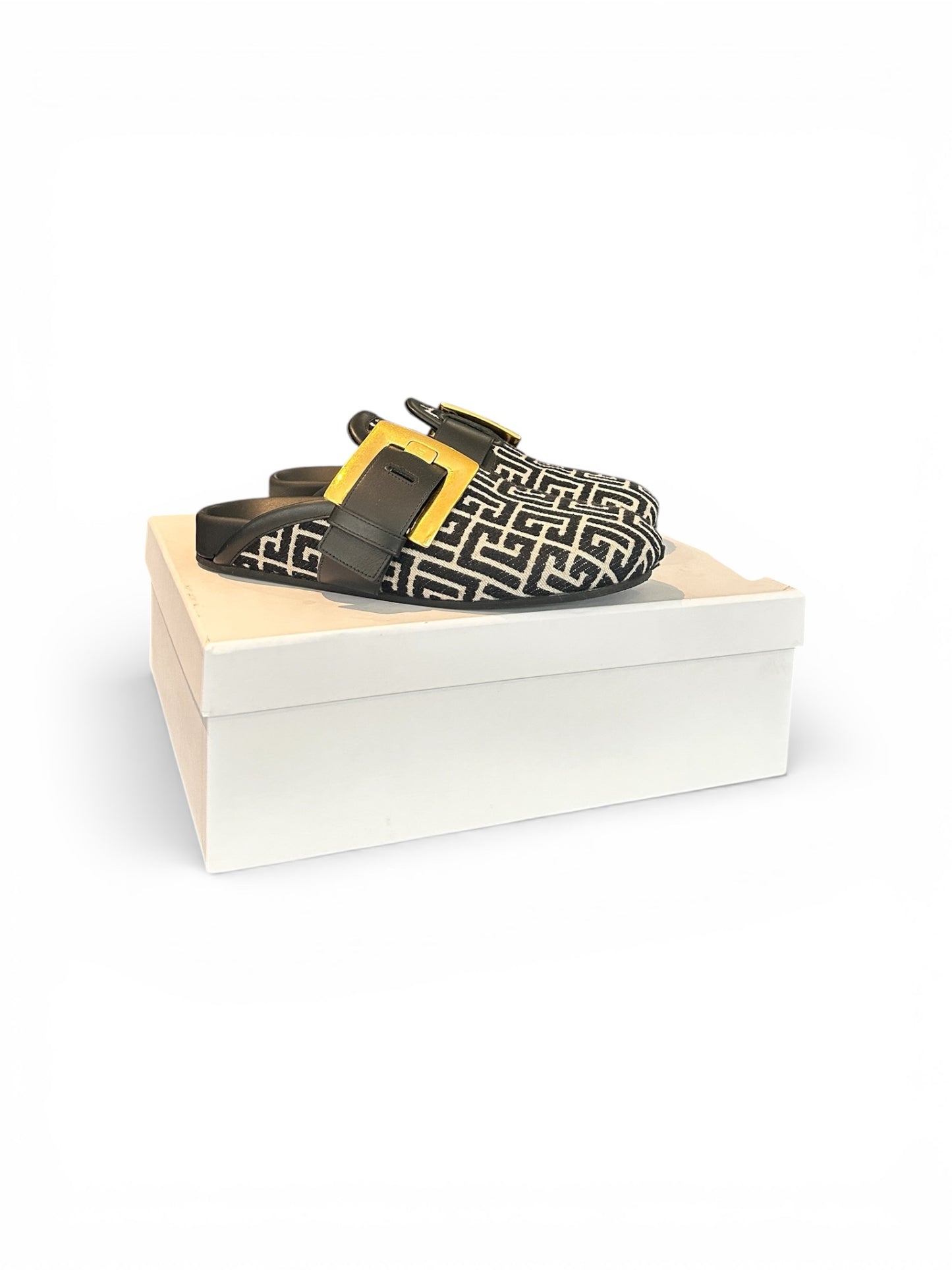 BALMAIN Paris "Anthem" Monogram Jacquard Mules