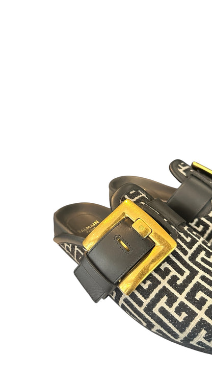 BALMAIN Paris "Anthem" Monogram Jacquard Mules