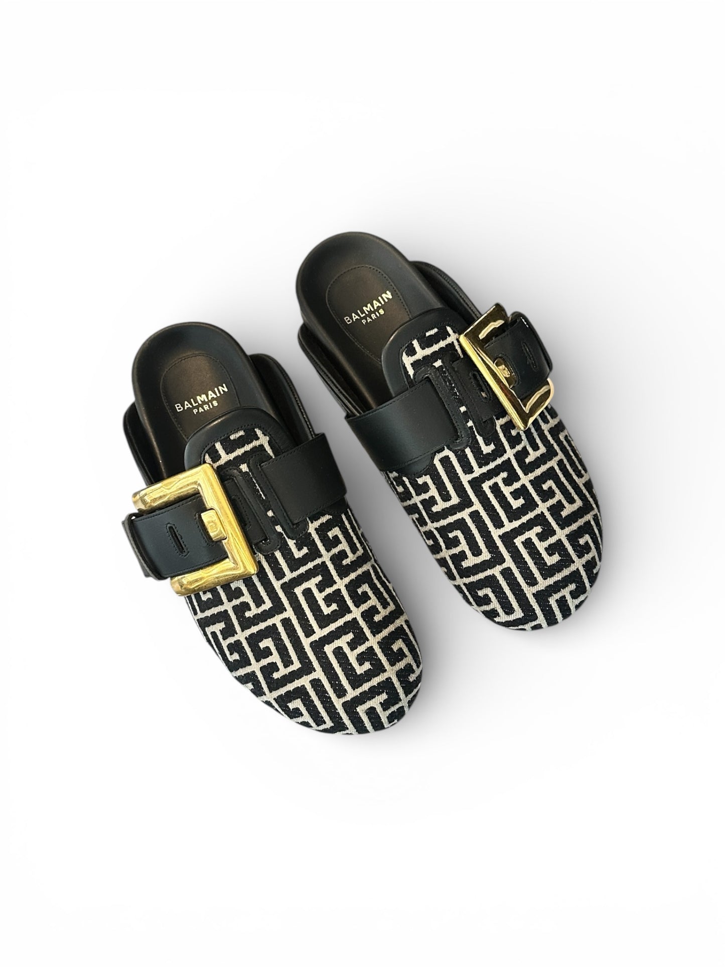 BALMAIN Paris "Anthem" Monogram Jacquard Mules