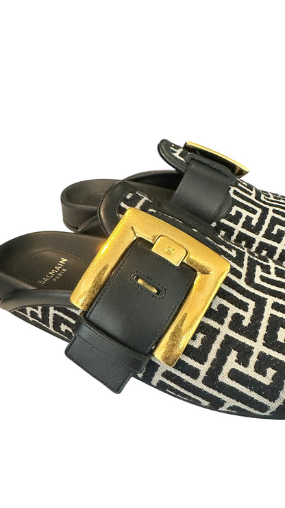 BALMAIN Paris "Anthem" Monogram Jacquard Mules