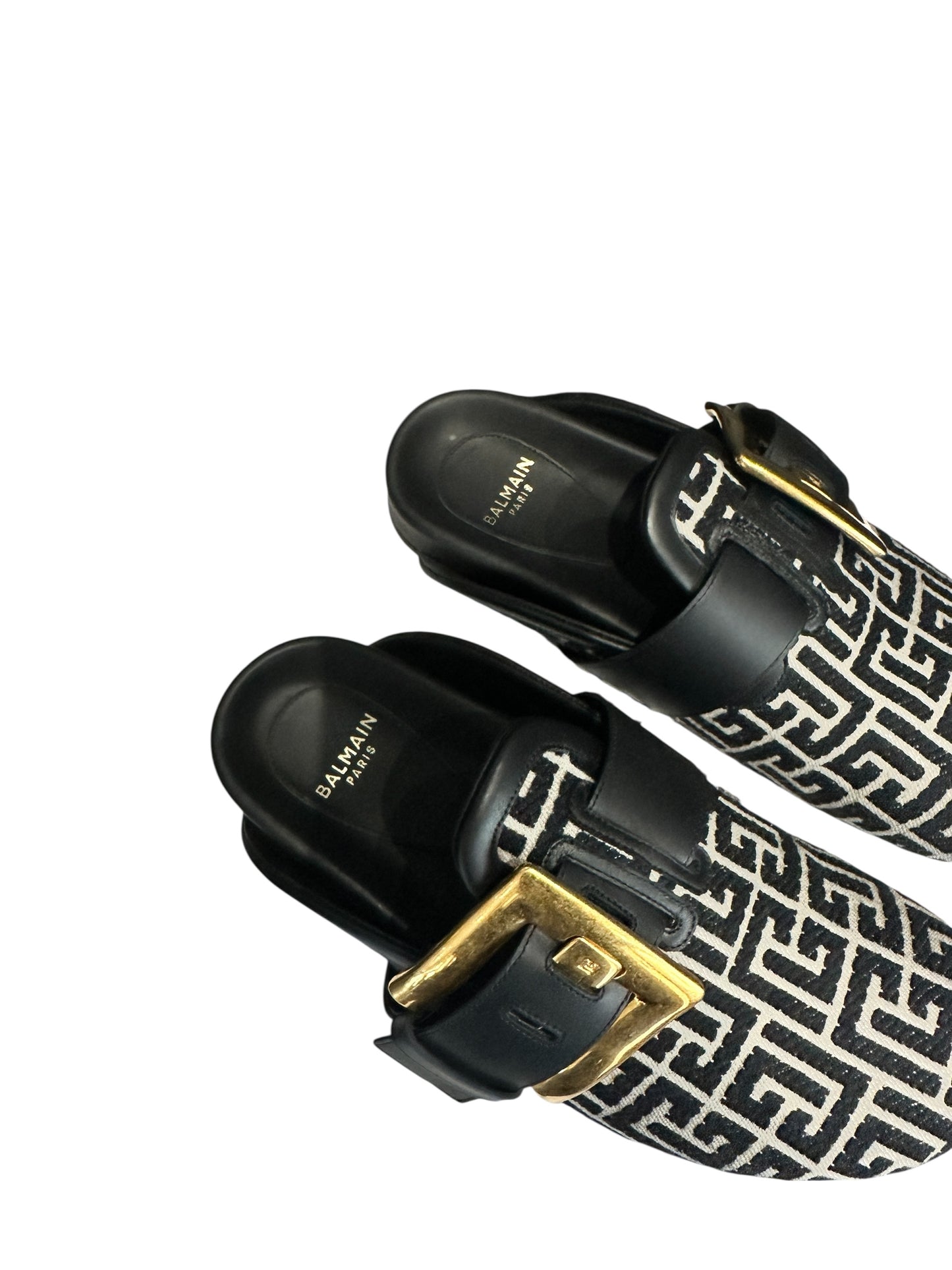 BALMAIN Paris "Anthem" Monogram Jacquard Mules