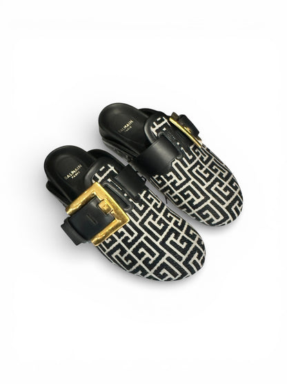 BALMAIN Paris "Anthem" Monogram Jacquard Mules