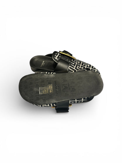 BALMAIN Paris "Anthem" Monogram Jacquard Mules