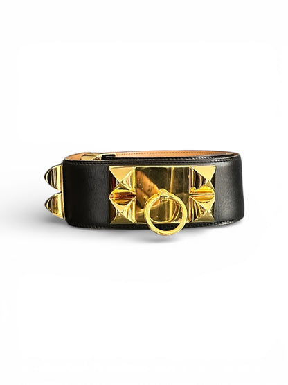Hermès Ceinture Collier de Chien (CDC) – Cuir Noir – Bouclerie Dorée – Taille 80