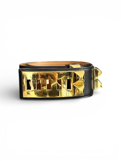 Hermès Ceinture Collier de Chien (CDC) – Cuir Noir – Bouclerie Dorée – Taille 80