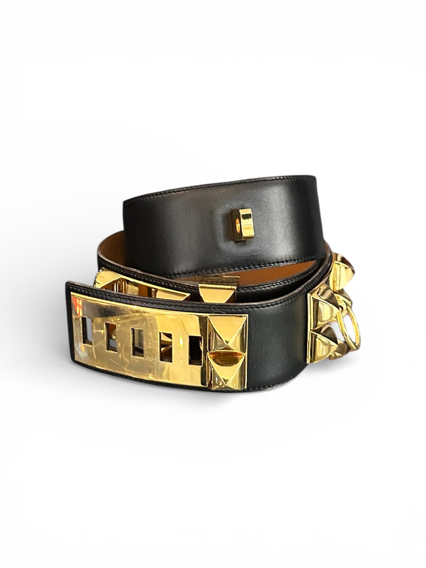 Hermès Ceinture Collier de Chien (CDC) – Cuir Noir – Bouclerie Dorée – Taille 80