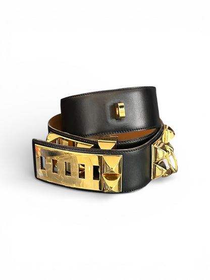 Hermès Ceinture Collier de Chien (CDC) – Cuir Noir – Bouclerie Dorée – Taille 80