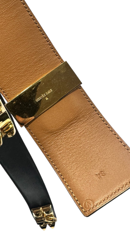 Hermès Ceinture Collier de Chien (CDC) – Cuir Noir – Bouclerie Dorée – Taille 80