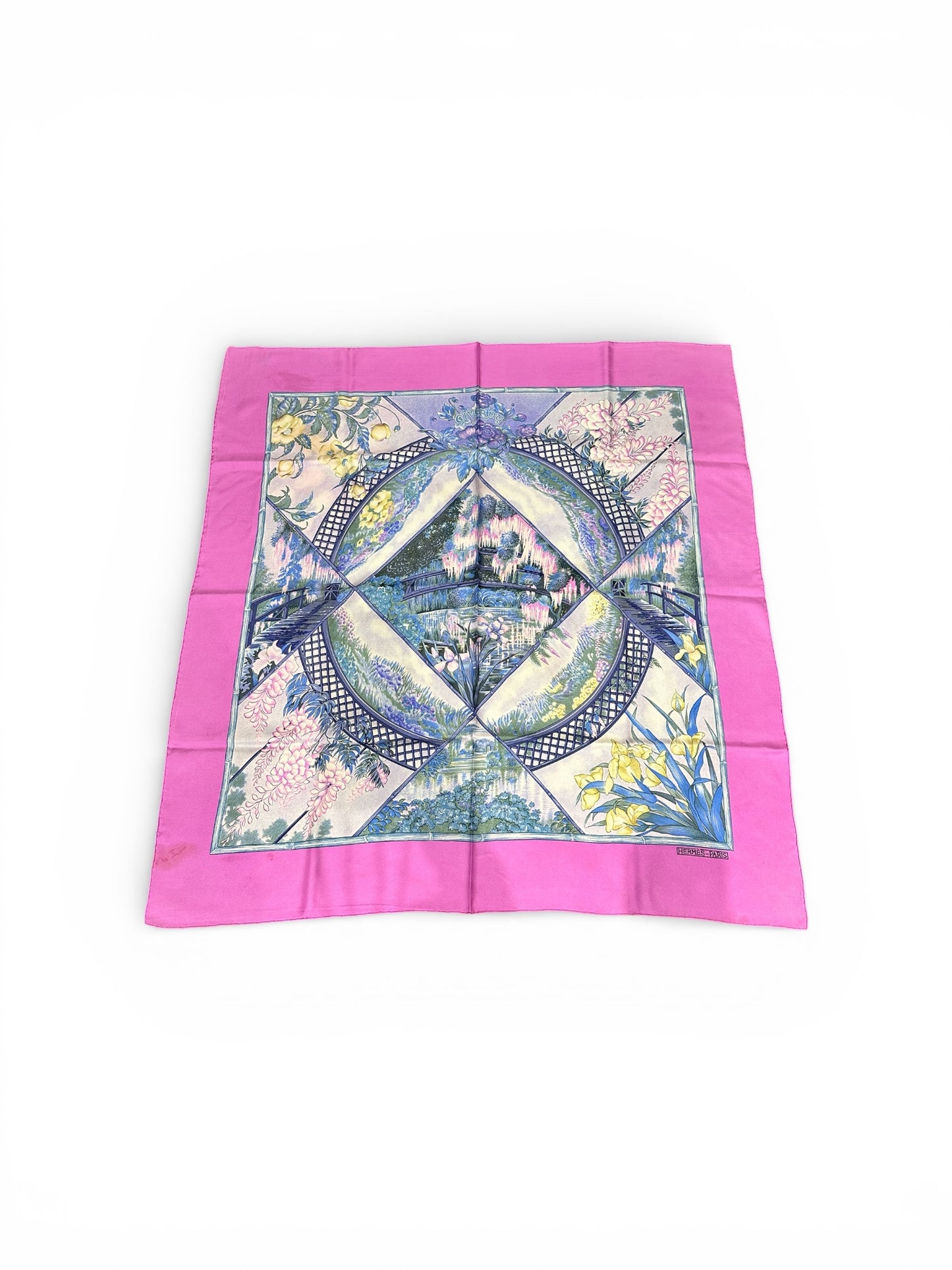 Hermès Carré 90 “Giverny” – Soie – Rose