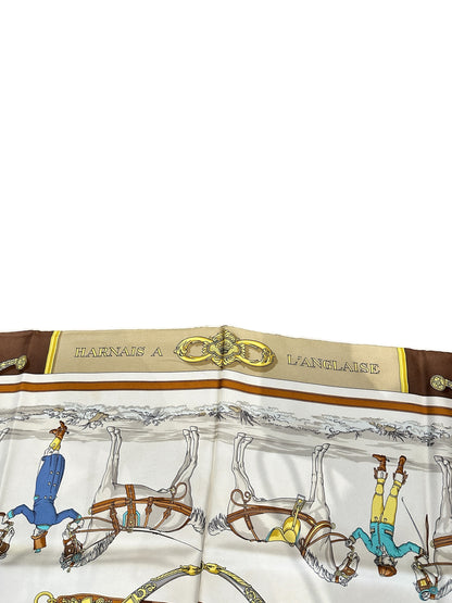 Hermès Carré 90 “Harnais à l’Anglaise” – Soie – Beige & Brun