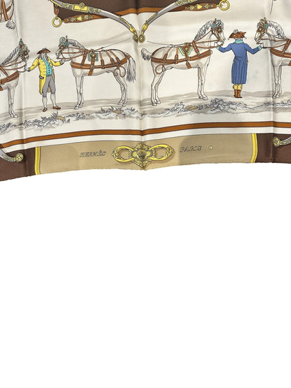 Hermès Carré 90 “Harnais à l’Anglaise” – Soie – Beige & Brun