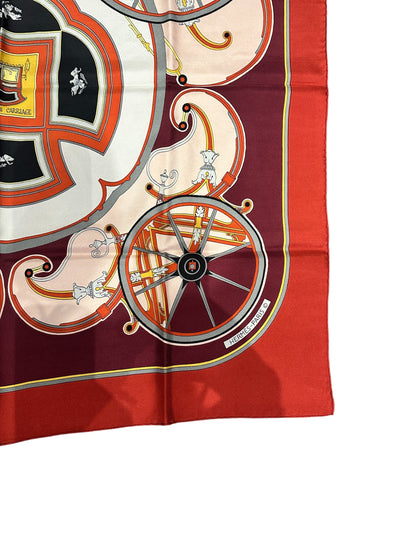 Hermès Carré 90 “Carriage de Washington” – Soie – Bordeau/ Rouge