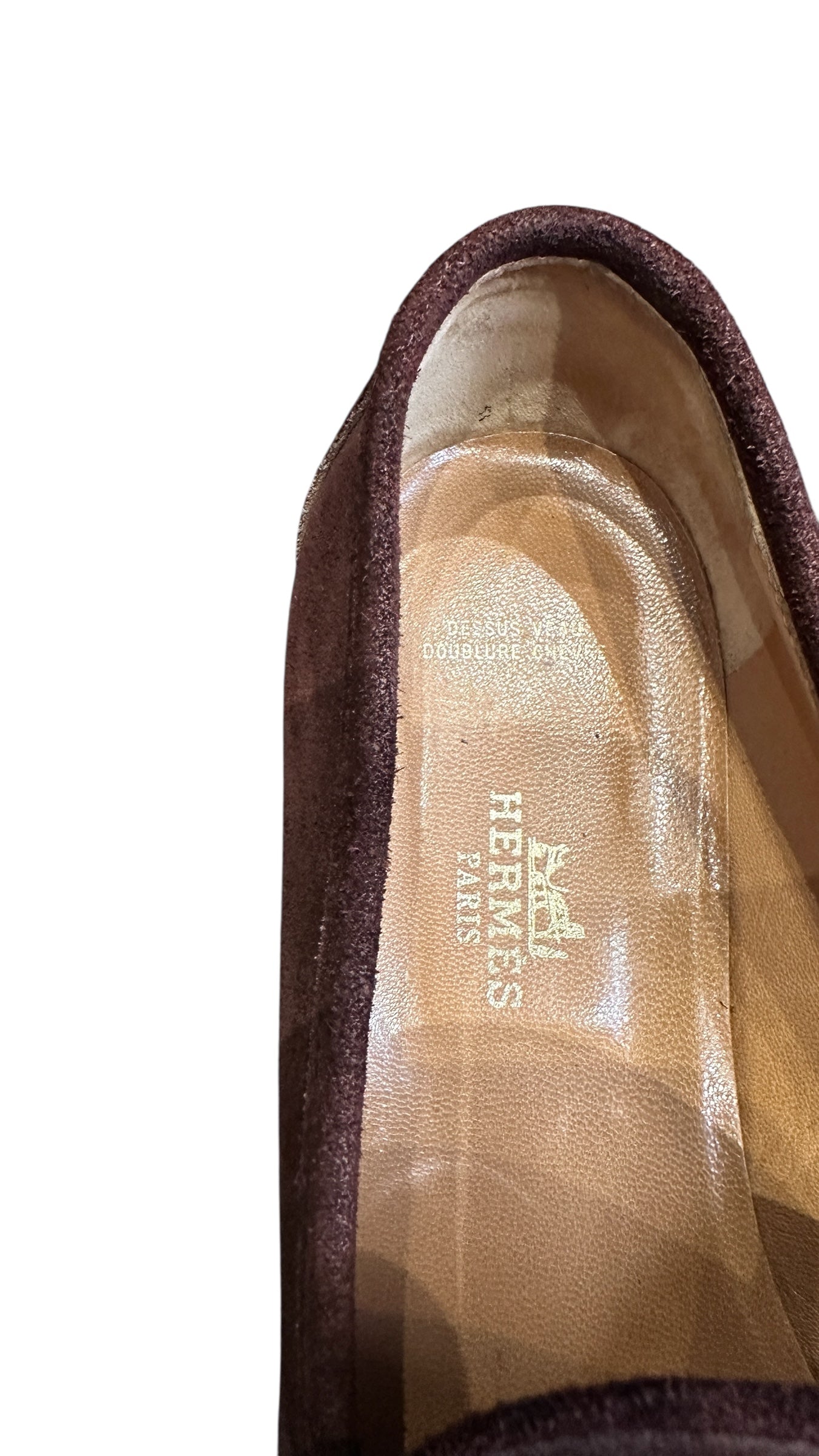 Hermès Paris brown suede loafers – gold H detail
