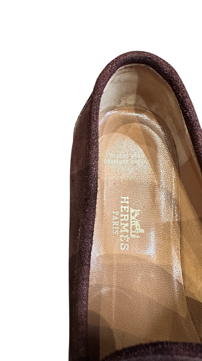 Hermès Paris brown suede loafers – gold H detail