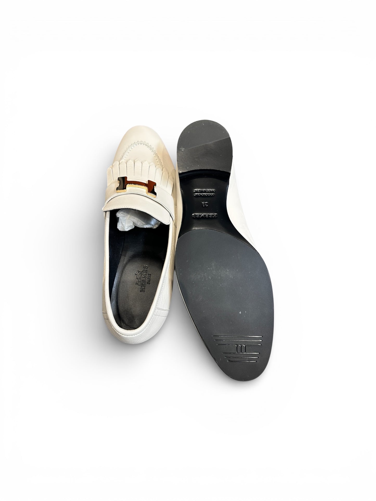 Royal Hermès Loafers – white leather – H buckle