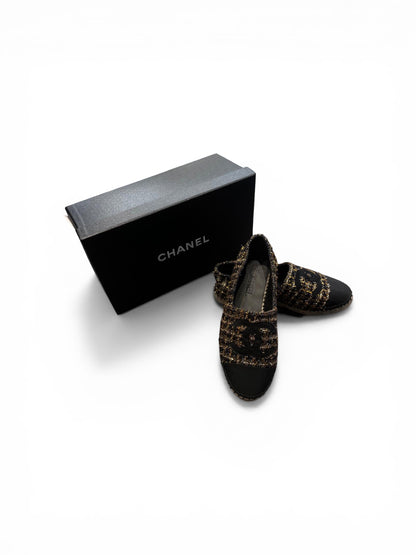 Chanel black and gold tweed espadrilles,