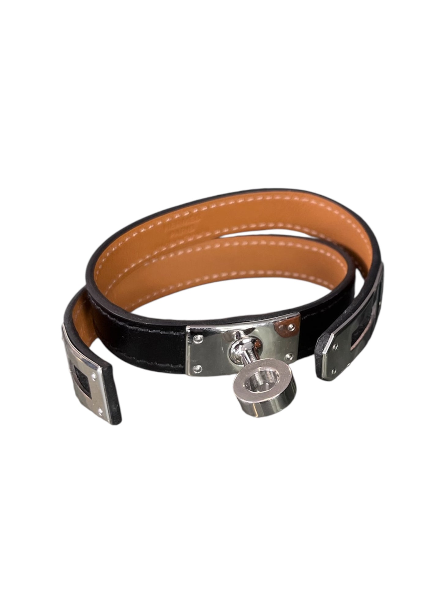 Double tour bracelet in Box calfskin, adorned with the iconic Kelly buckle.